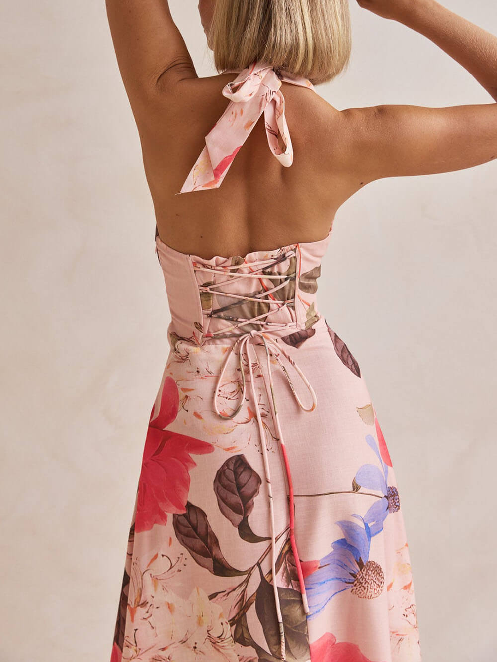 V-Neck Halter Backless Tie Beach Resort Dress