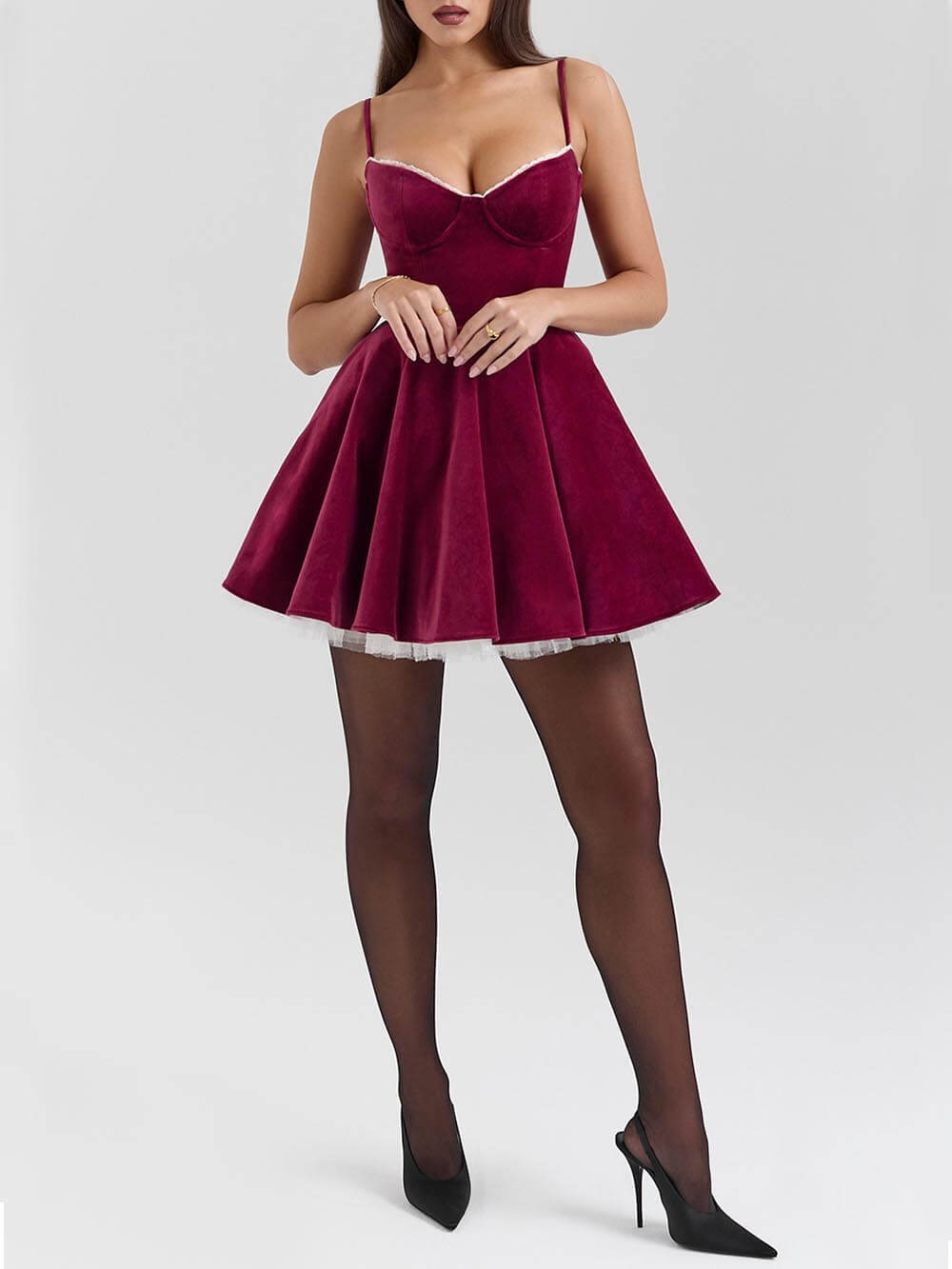 Tulle Patchwork Sweetheart Neck Mini Dress
