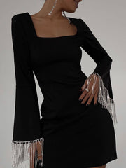 Fringe Fashion Backless Bell Sleeve Mini Dress