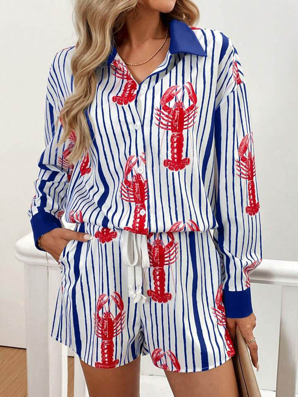 Lobster Print Button Shirt Set