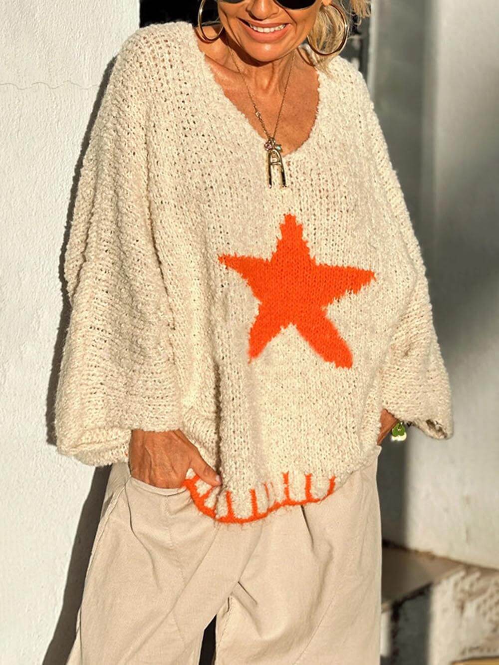 Star Pattern Colorblock Sweater