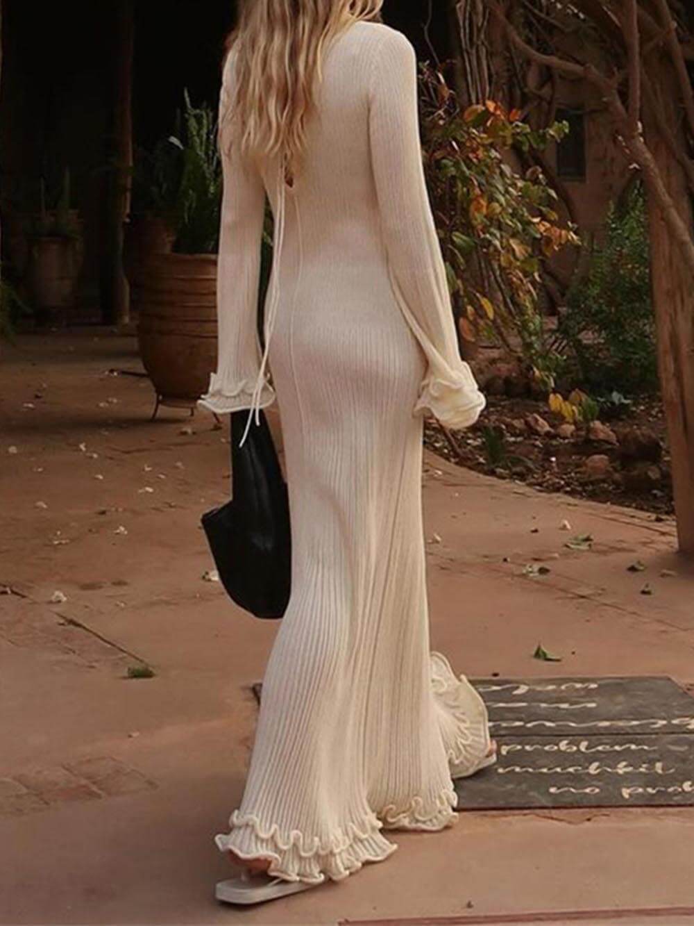 Ruched Backless Long Sleeve Dress