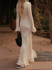 Ruched Backless Long Sleeve Dress