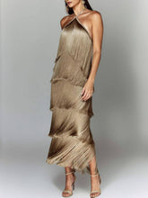 Fashion Halter Fringe Backless Slit Dress