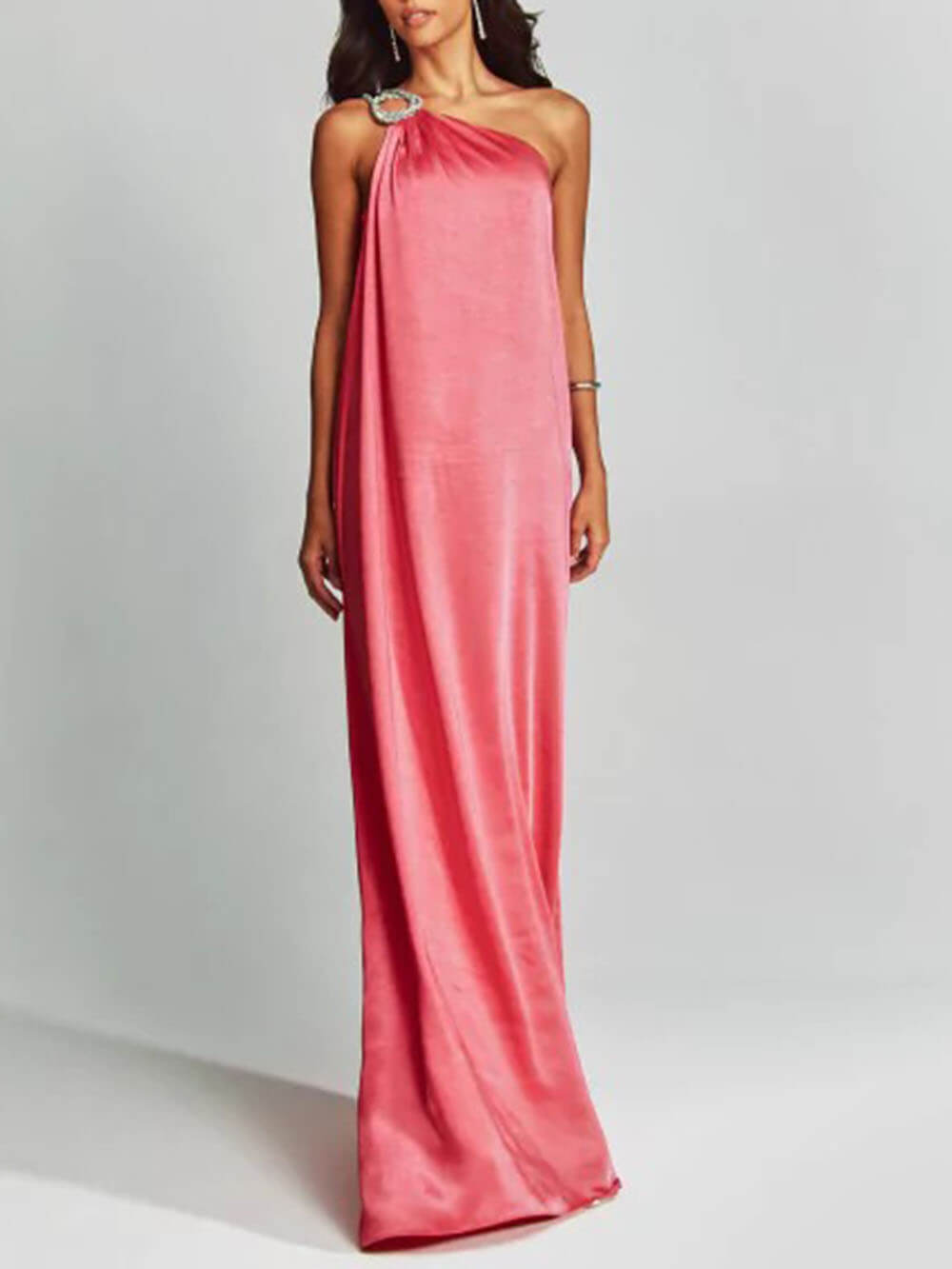 Charming Satin One Shoulder Loose Maxi Dress