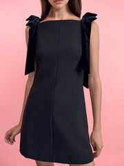 Bow Strap Straight Neckline Mini Dress