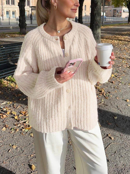 Solid Color Loose Knit Cardigan