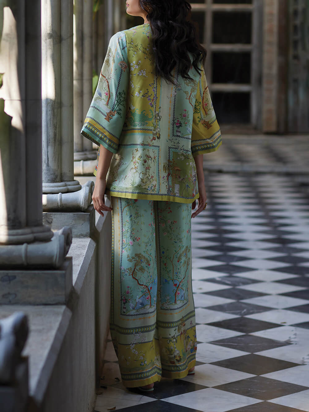 Digital Print Wide Leg Pants