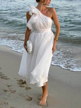 Romantic Seaside One-Shoulder Frill Detail Layered Midi Dress