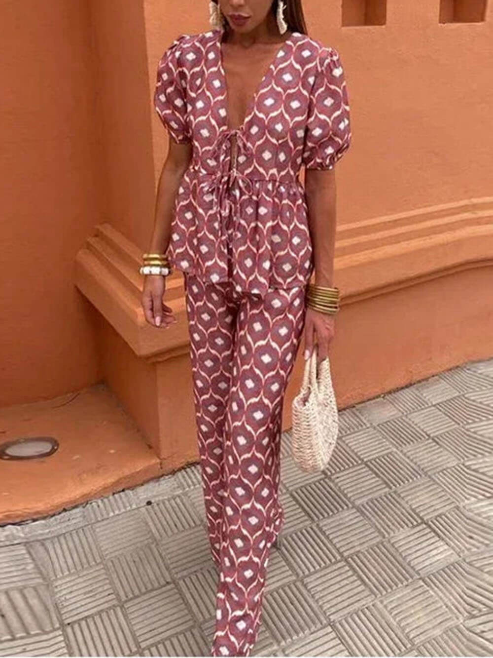 Floral Print Elastic Loose Pants