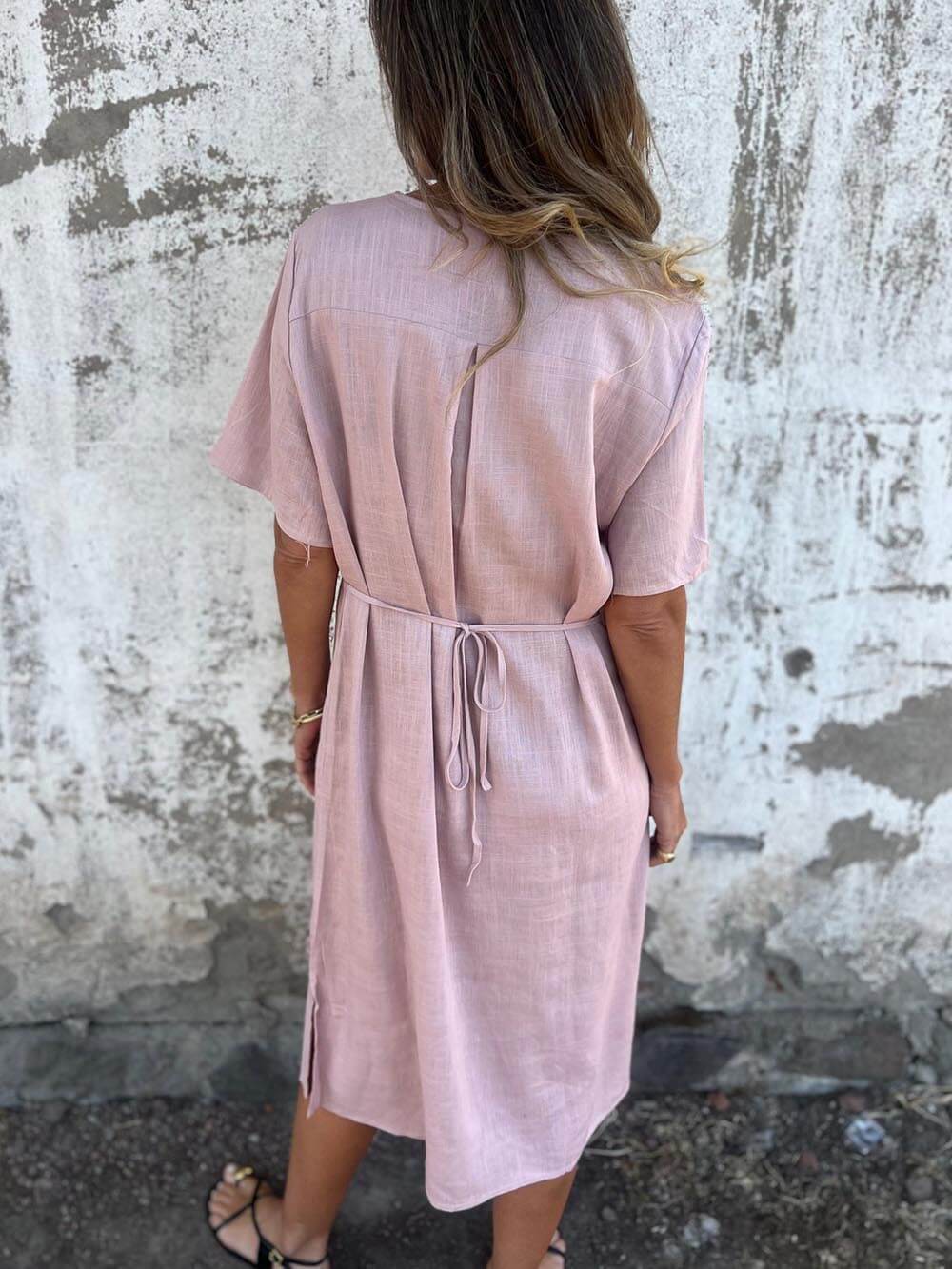 Bohemian Print Linen Loose Fit Midi Dress