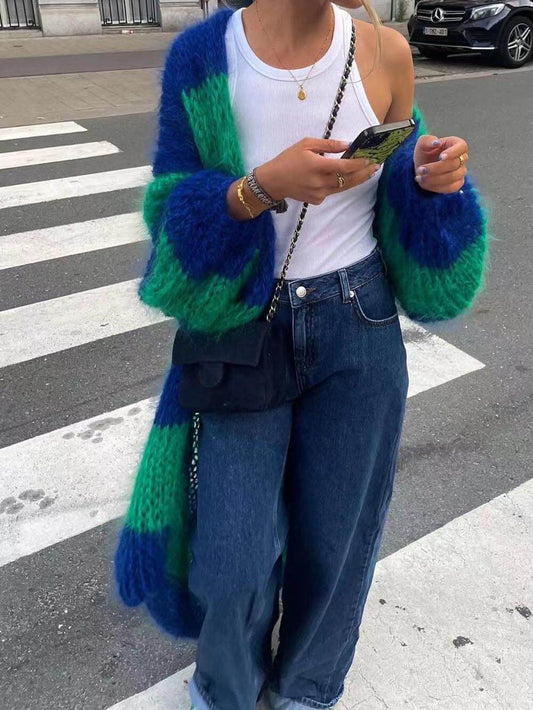Contrast Stripe Knit Long Cardigan