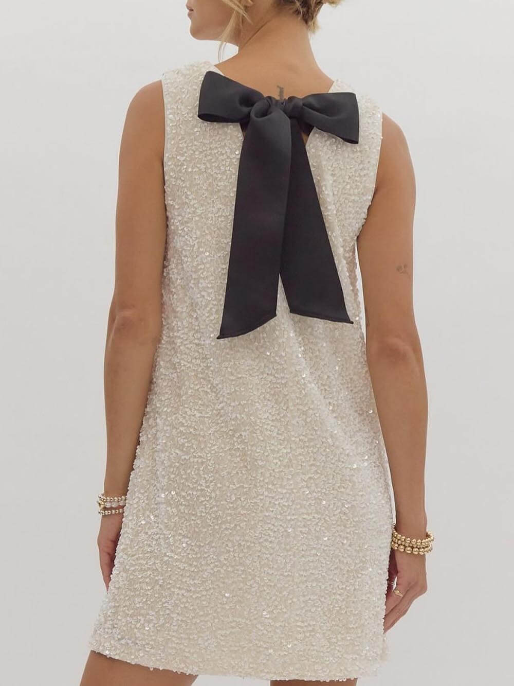 Sequined Tie-Back Bow Detail Mini Dress
