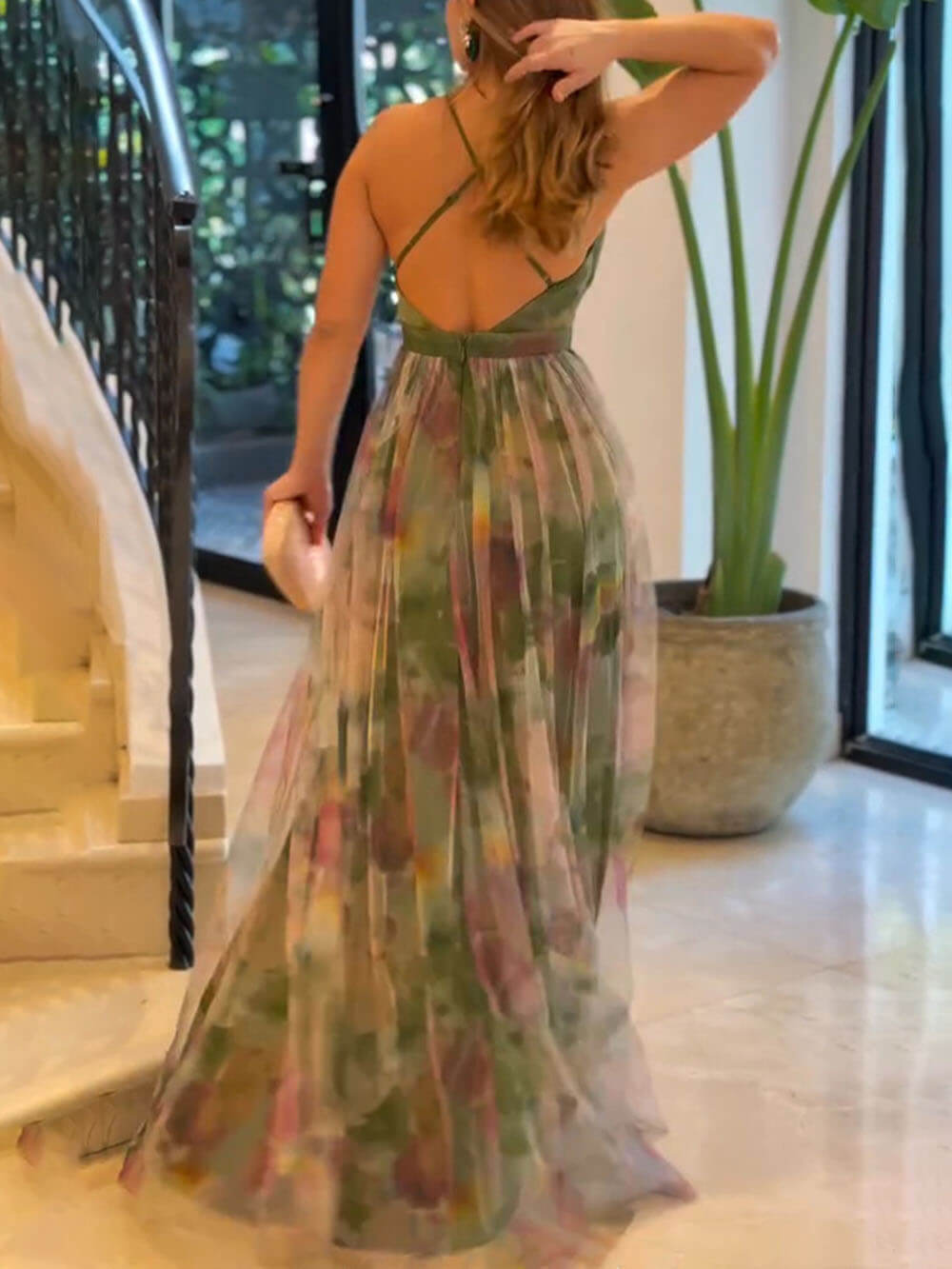 Mesh Floral Cami Resort Casual Flared Dress
