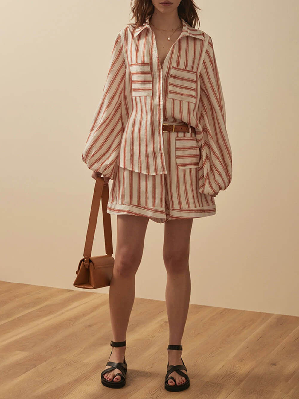 Striped Print Shirt & Shorts Set