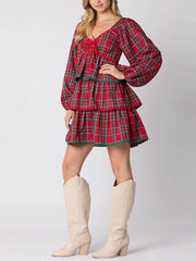 Christmas Plaid Layered Long Sleeve Dress
