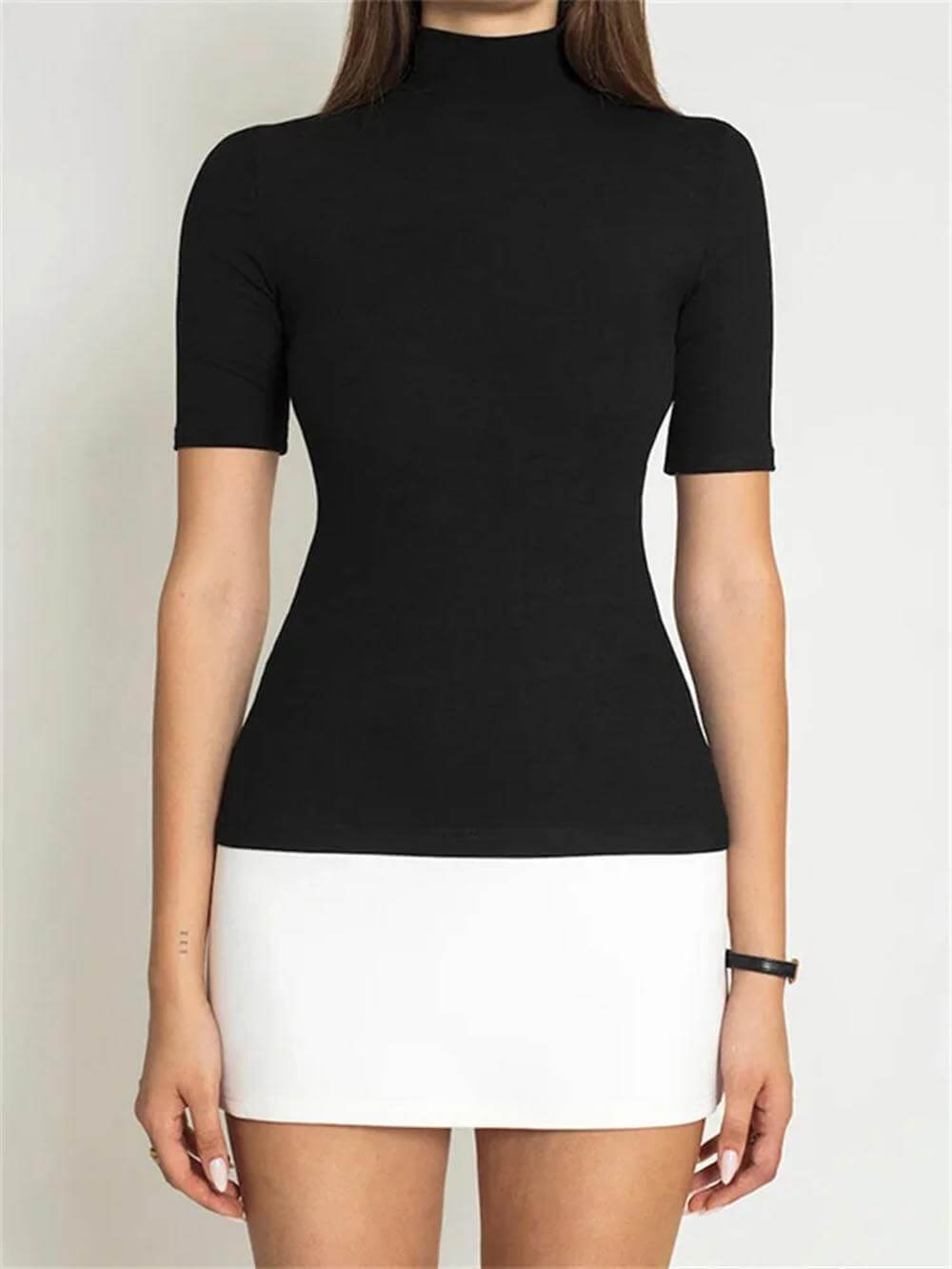 Colorblock Mock Neck Half Sleeve Bodycon Dress