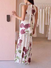 Floral Sleeveless Halter Dress