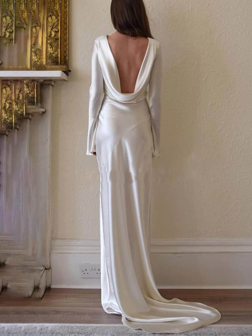 Backless Round Neck Mermaid Maxi Dress