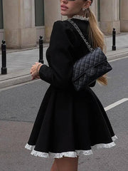 Vintage Chic Long Sleeve Lace-Detail Knit Dress