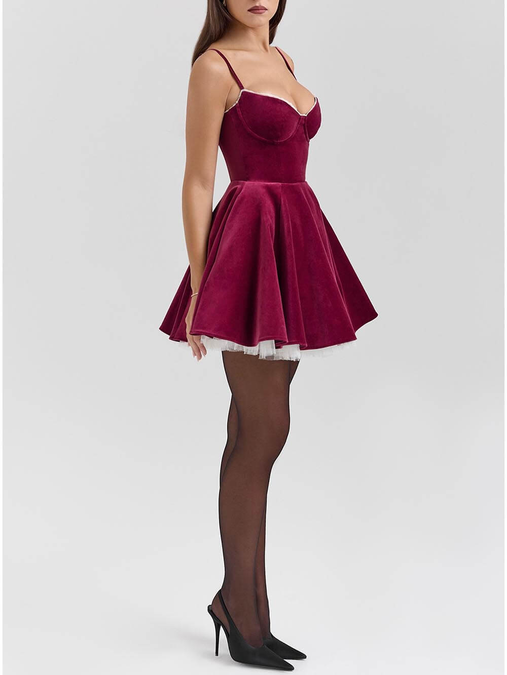 Tulle Patchwork Sweetheart Neck Mini Dress