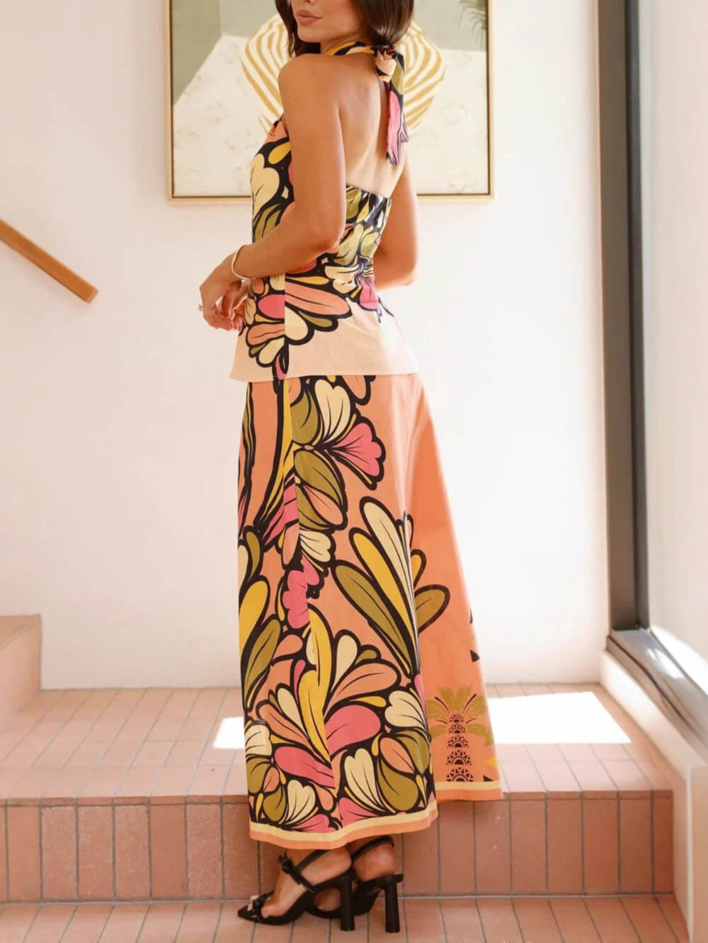 Floral Print Cardigan Skirt
