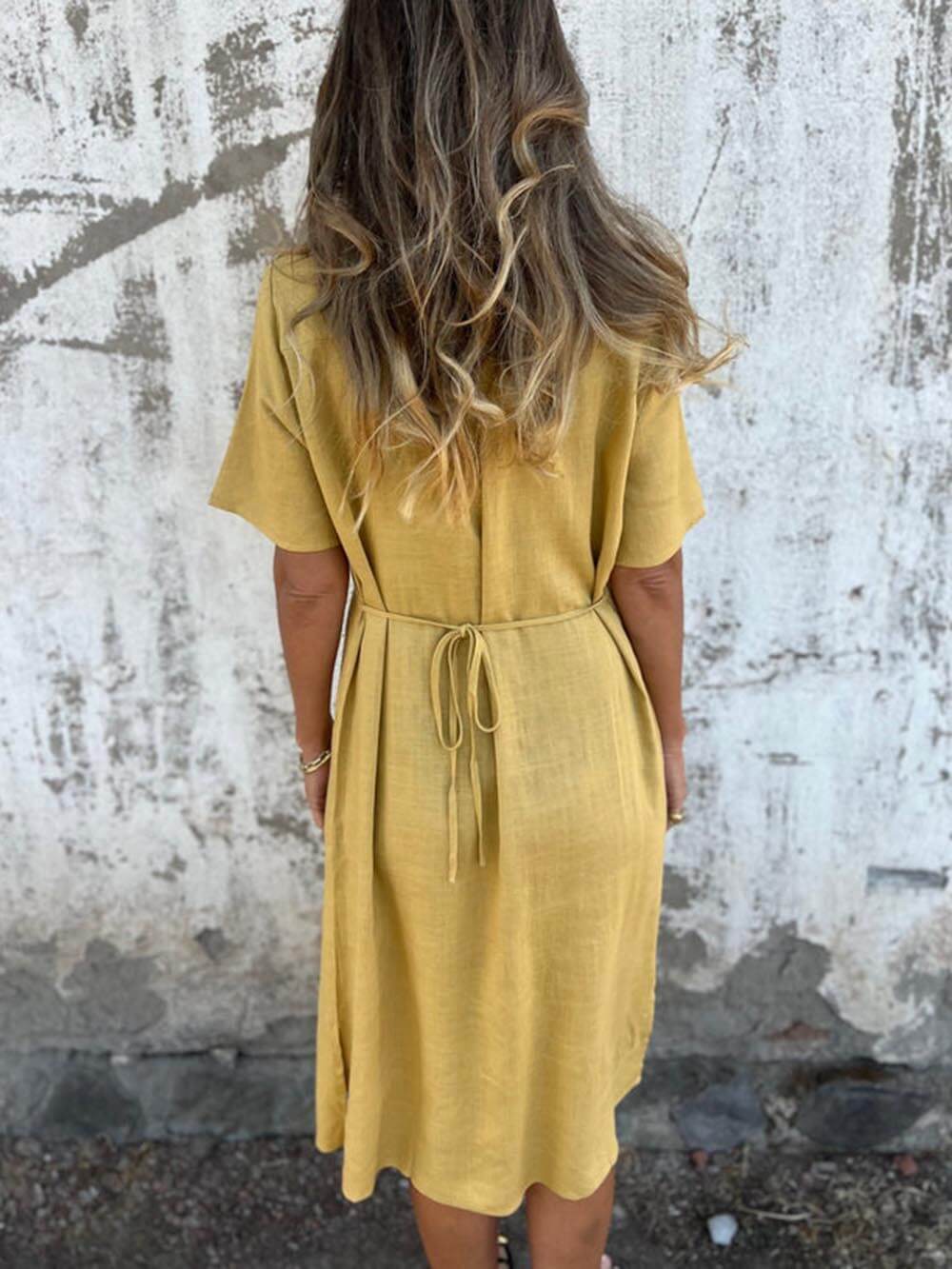 Bohemian Print Linen Loose Fit Midi Dress