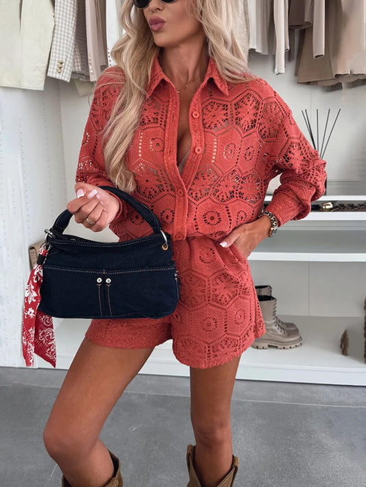 Casual Lace Shorts & Shirt Set