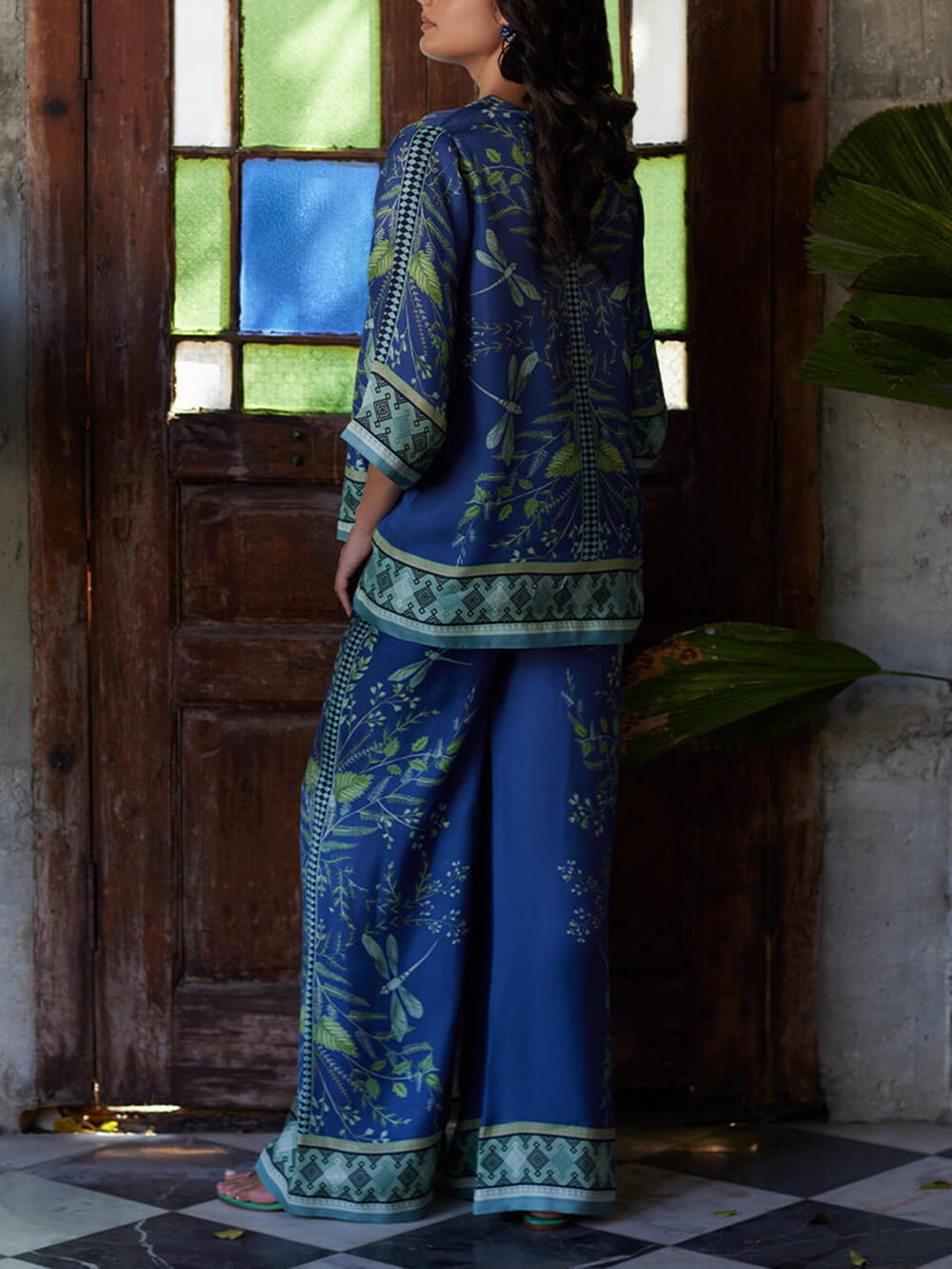 Botanical Print Wide-Leg Pants