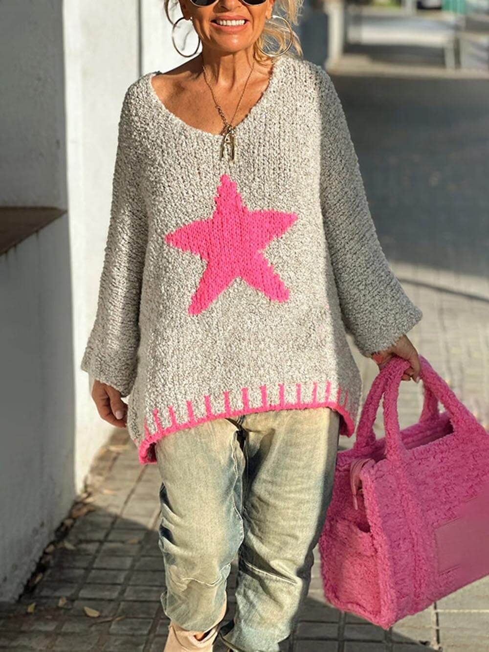 Star Pattern Colorblock Sweater