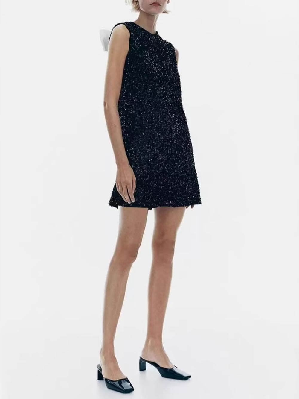 Sequined Tie-Back Bow Detail Mini Dress