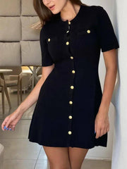 Delicate Short Sleeve Buttoned Knit Mini Dress
