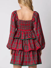 Christmas Plaid Layered Long Sleeve Dress