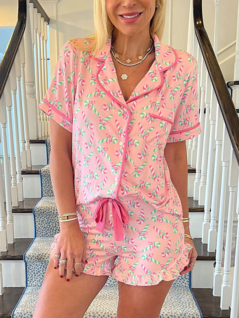 Candy Cane Ruffle Pajama Set