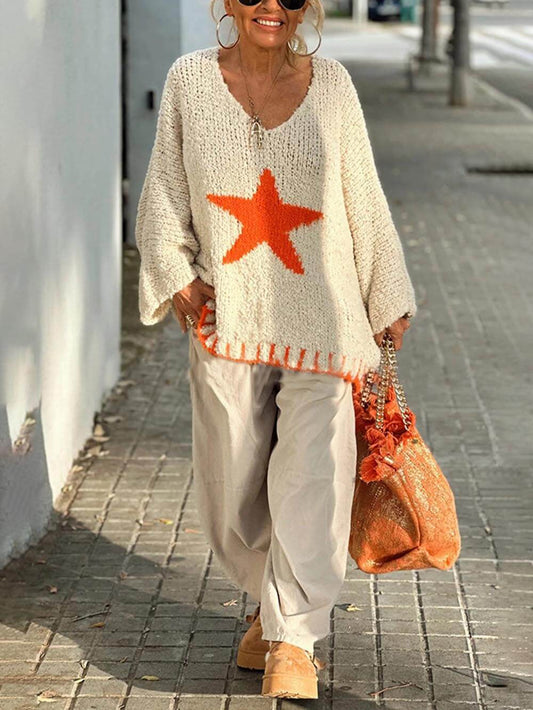 Star Pattern Colorblock Sweater