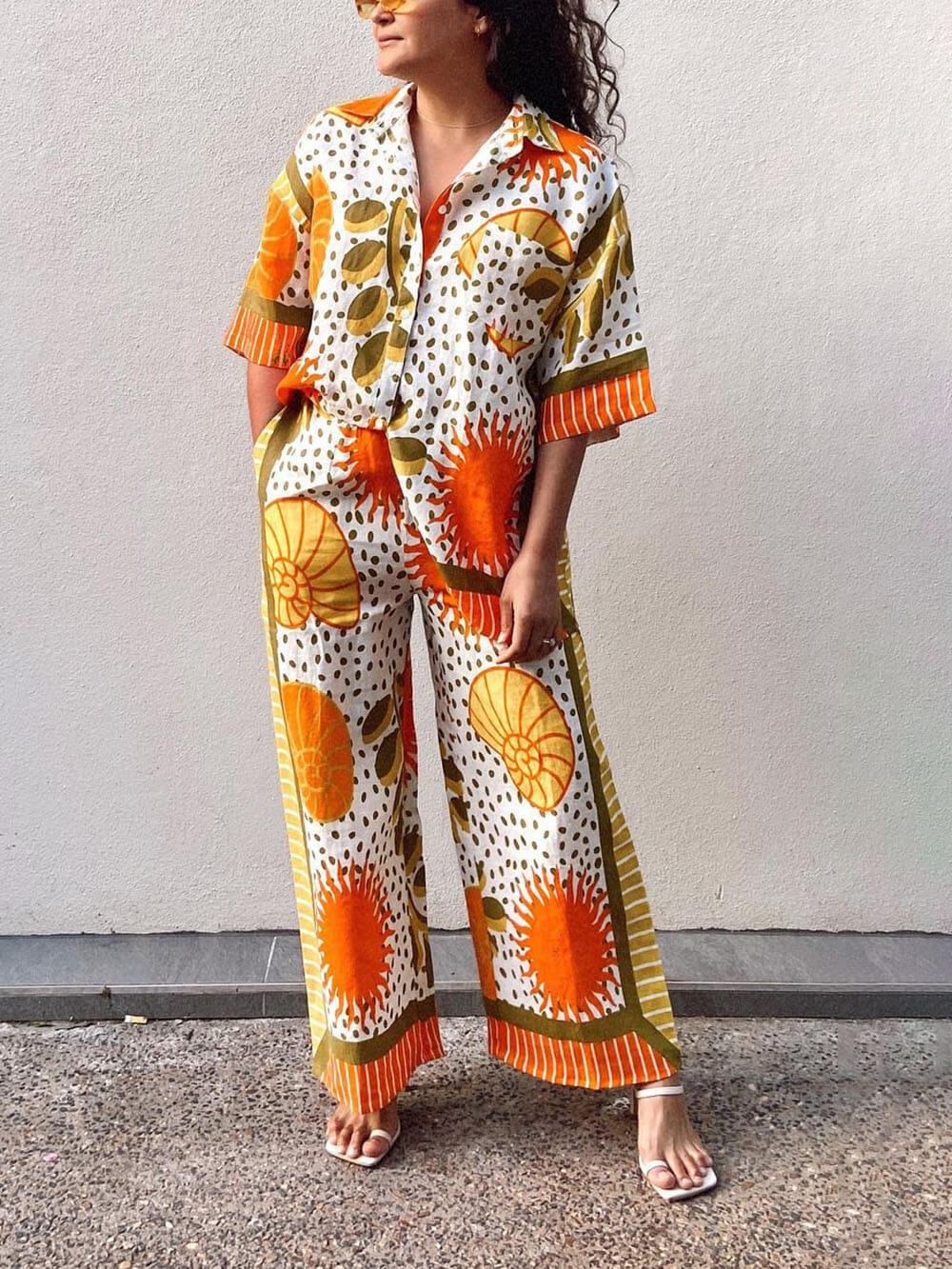 Satin Sun Print Oversized Shirt