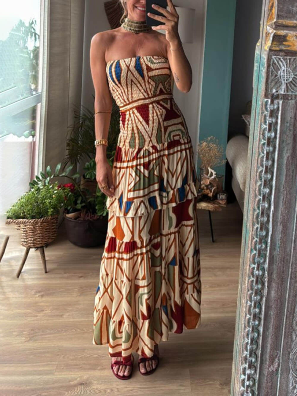 Vintage Bohemian High-Waist Cami Dress