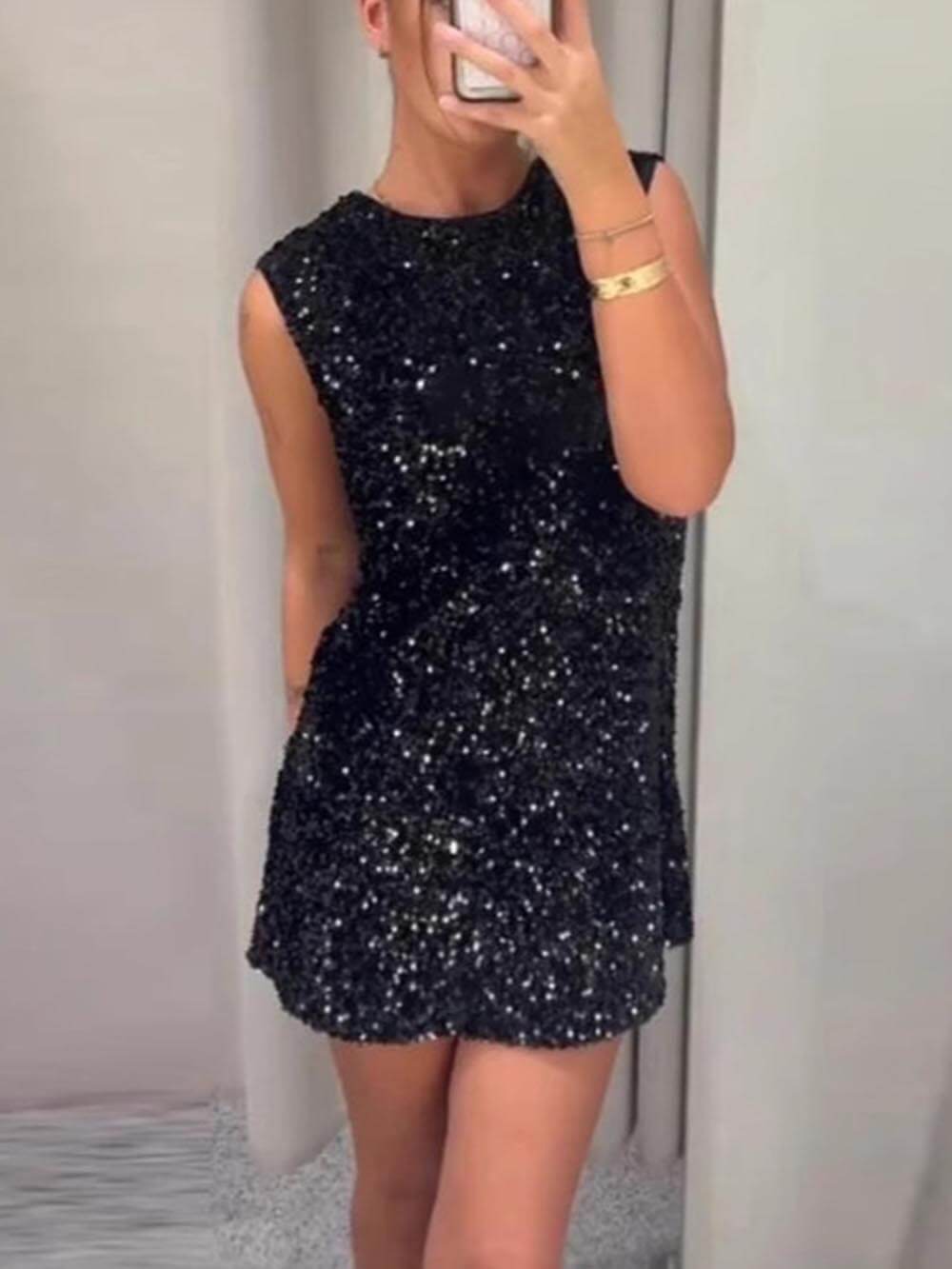 Sequined Tie-Back Bow Detail Mini Dress
