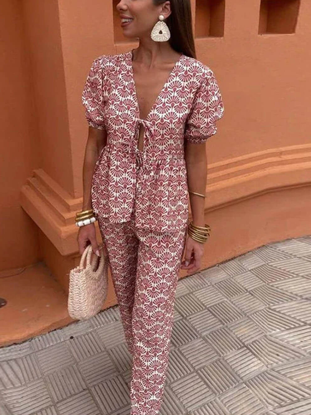 Floral Print Elastic Loose Pants