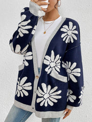 V-Neck Printed Knit Cardigan