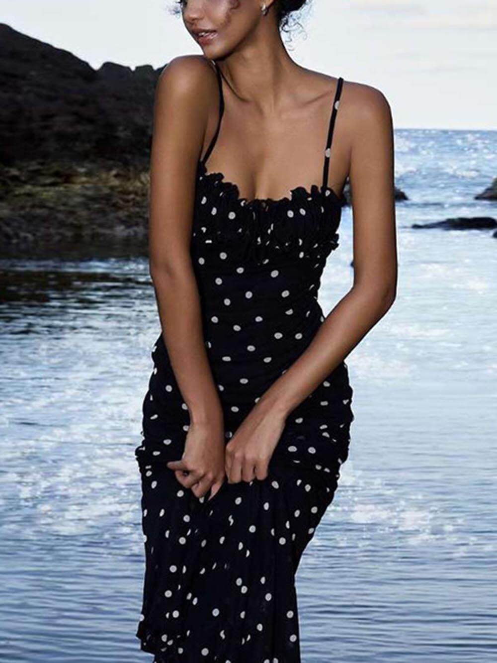 Chic Bodycon Backless Polka Dot Cami Dress