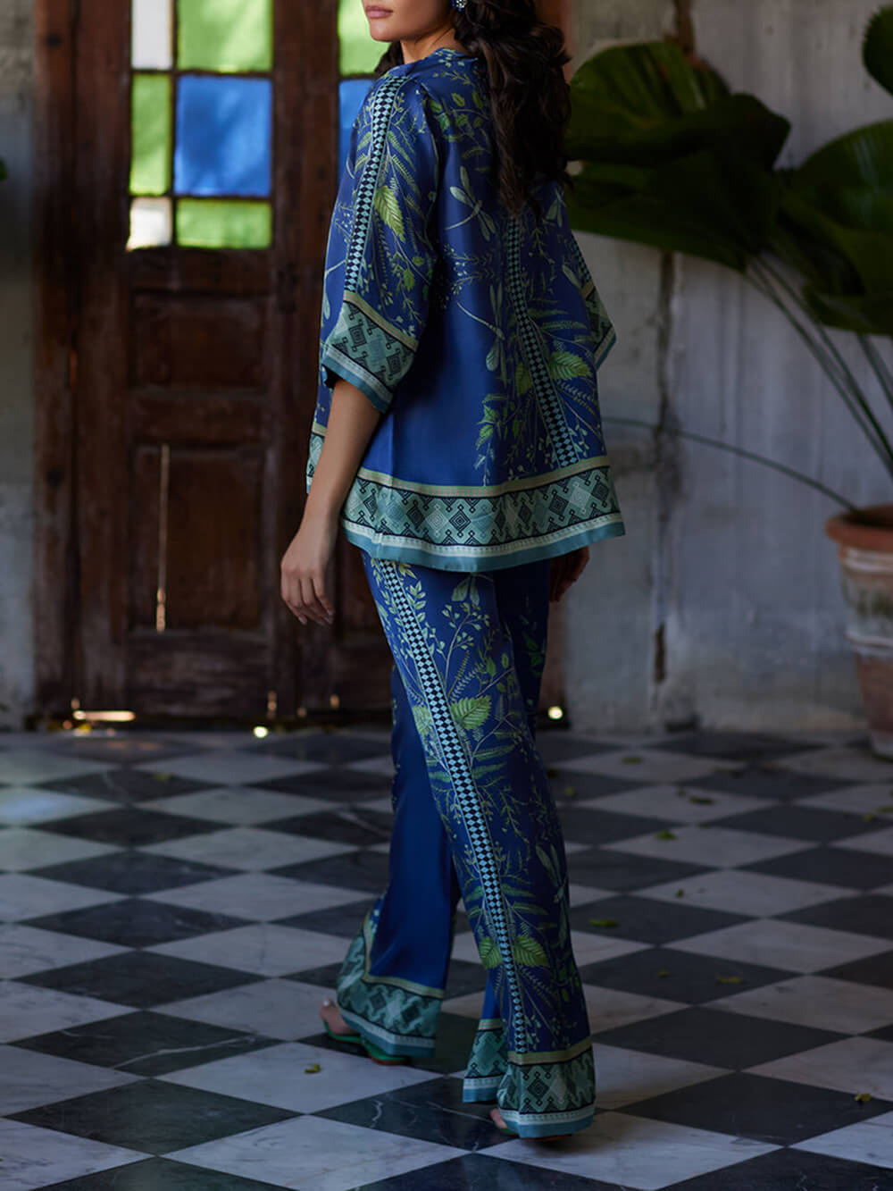 Botanical Print Wide-Leg Pants