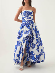 Chic Casual Elegant Waist-Tied Strapless High-Waist Ruched Dress