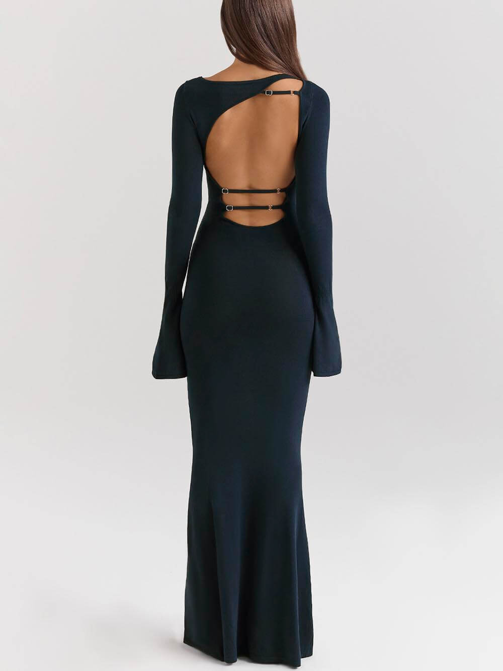 Elegant Midnight Blue Backless Fitted Dress