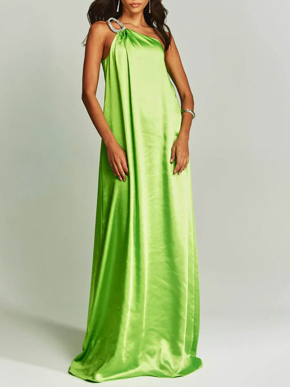 Charming Satin One Shoulder Loose Maxi Dress