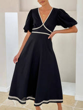 V-Neck Lace Puff Sleeve Maxi Dress