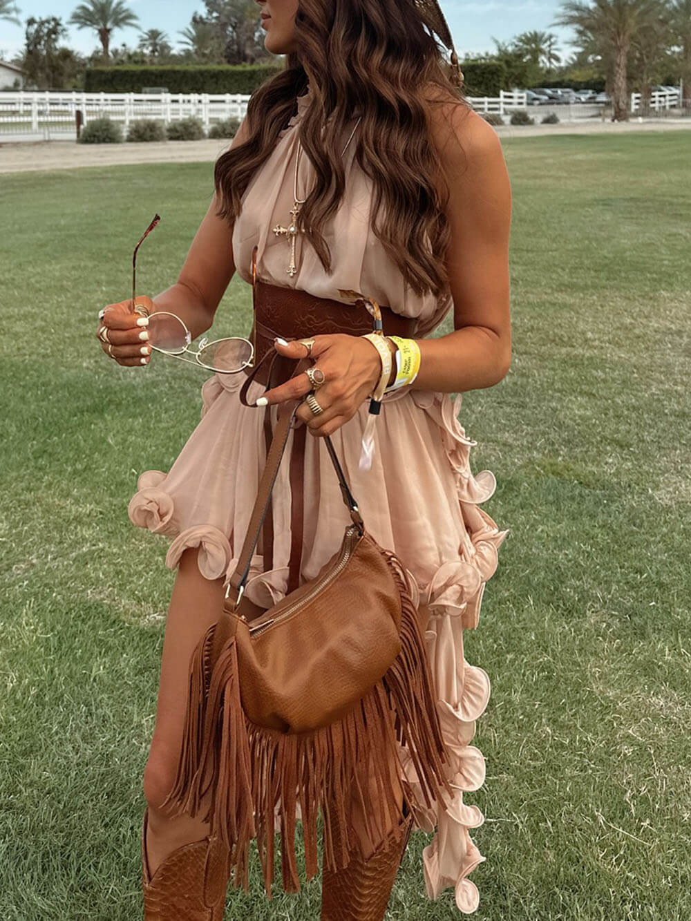Chiffon Ruffle Halter A-Line Top