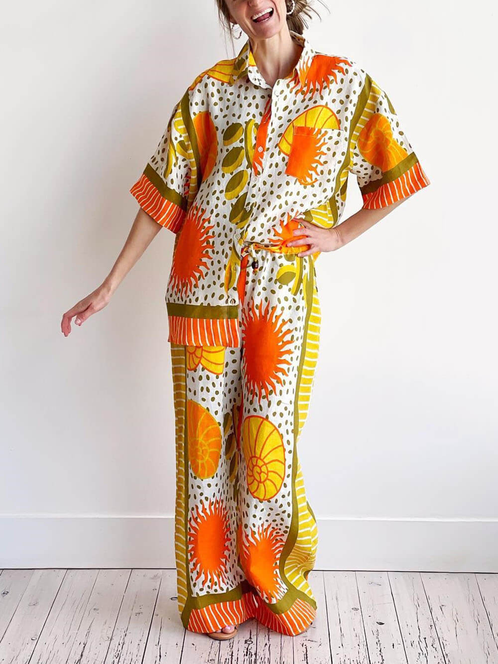 Satin Sun Print Oversized Shirt