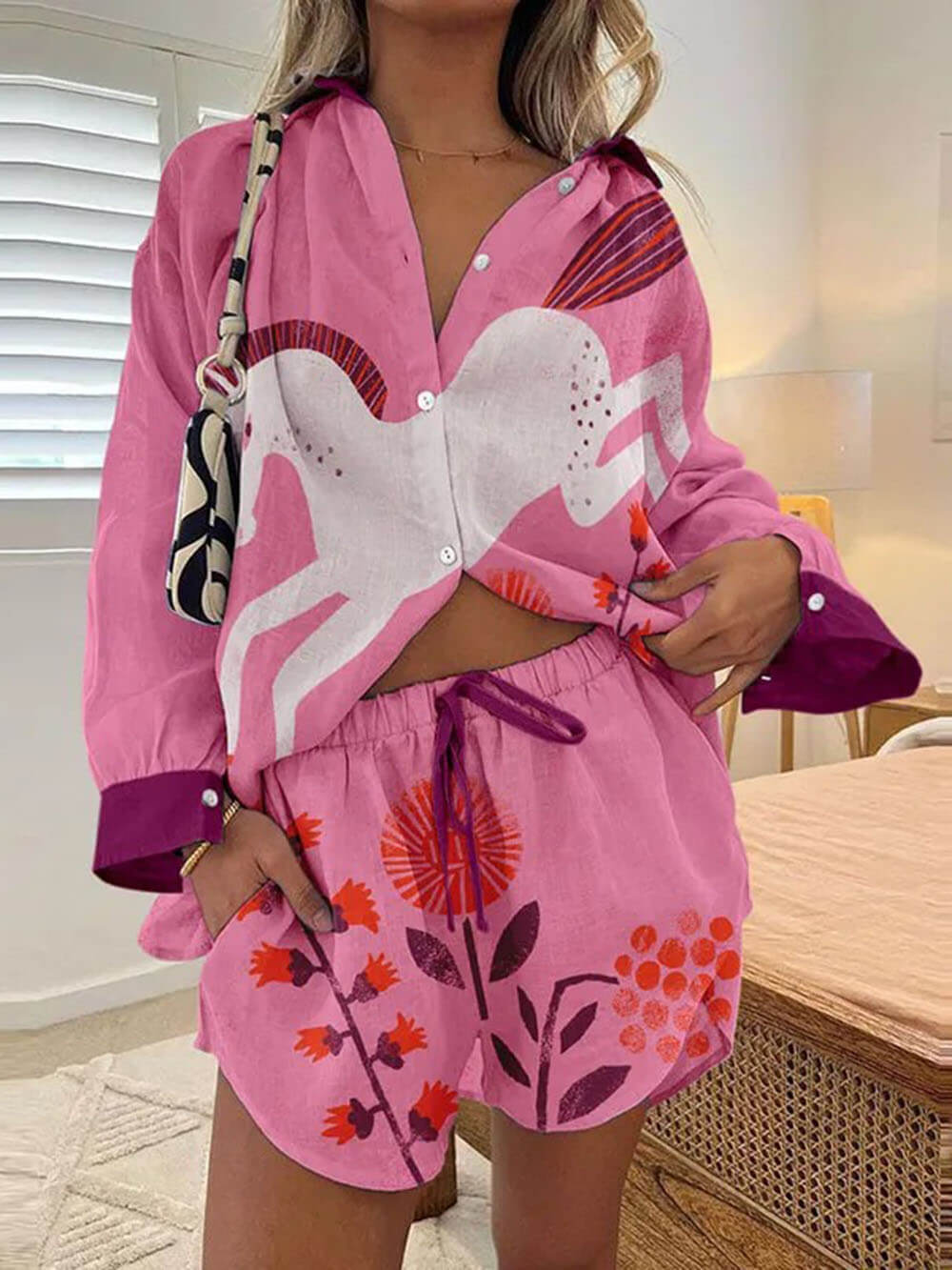Lobster Print Button Shirt Set