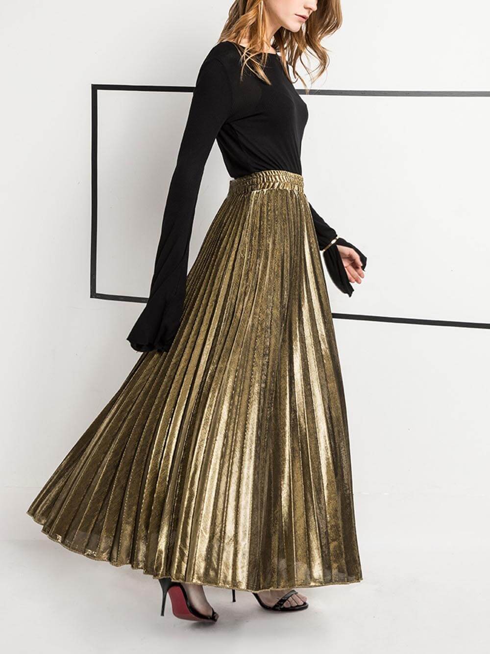 Retro Pleated A-Line Skirt